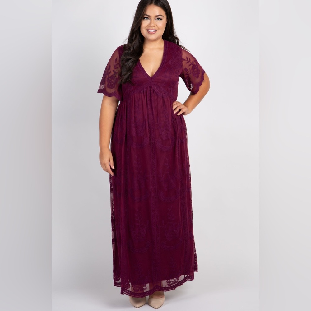 Pinkblush Deep Purple Lace Maxi Dress